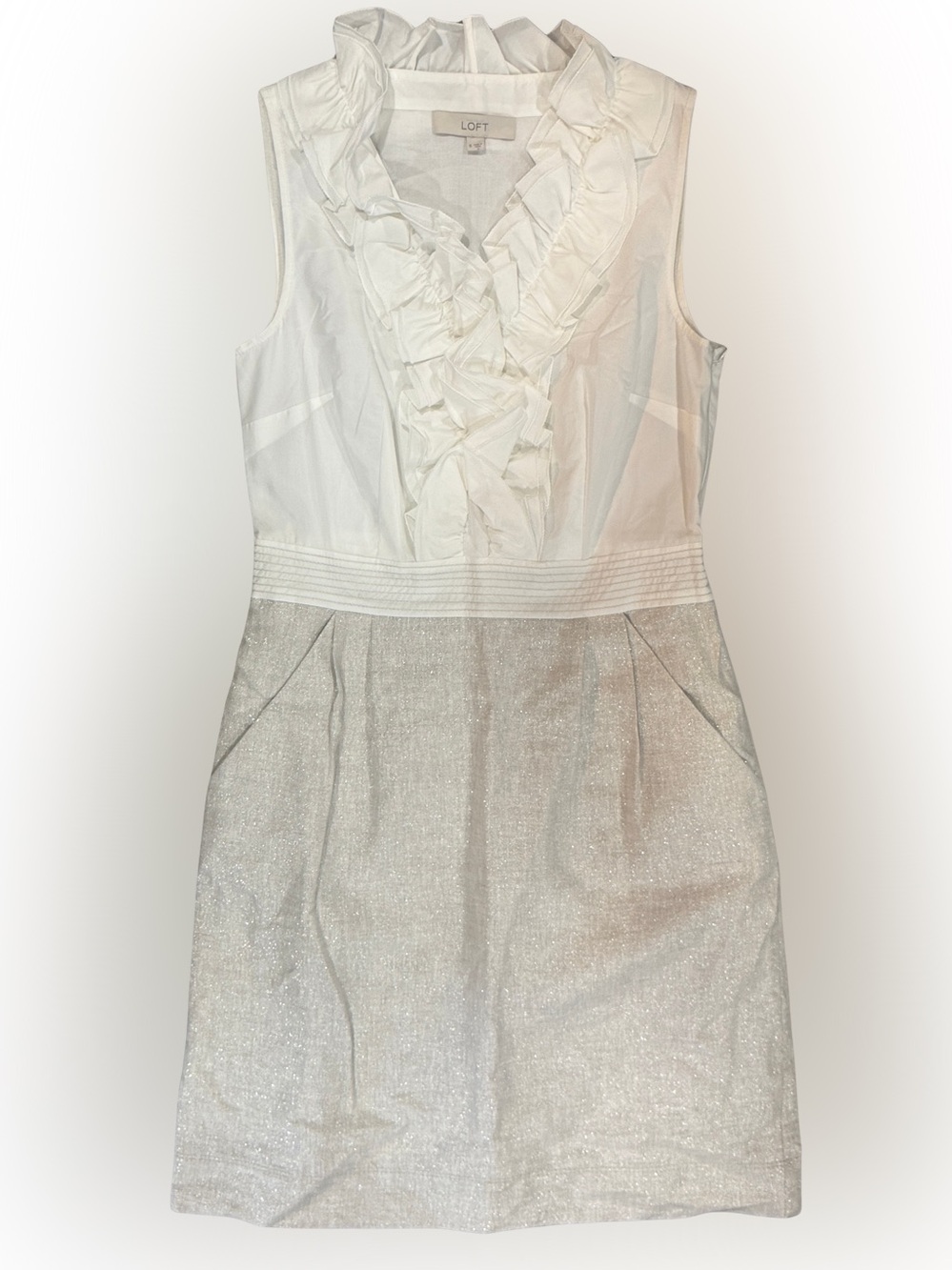 LOFT Dress Cream and Beige Lightweight White Cotton Top & Linen Skirt